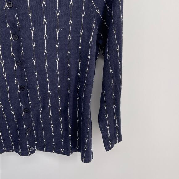 Garnet Hill 100% merino wool arrow indigo print crewneck knit sweater cardigan S - Picture 4 of 6